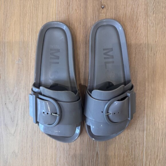 Melissa Beach Slide IV Sandals | Putty Taupe Buckle Slides | Size 6 | Minimalist - Picture 4 of 14